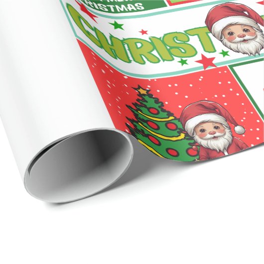 Kleurrijke Santa Merry Christmas Wrapping Paper Cadeaupapier (Rol Hoek)