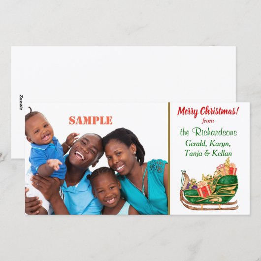 Kleurrijke Santa Sleigh Feestdagenkaart (Voorkant / Achterkant)