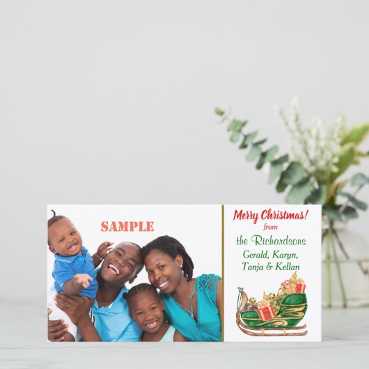 Kleurrijke Santa Sleigh Feestdagenkaart (Staand voorkant)