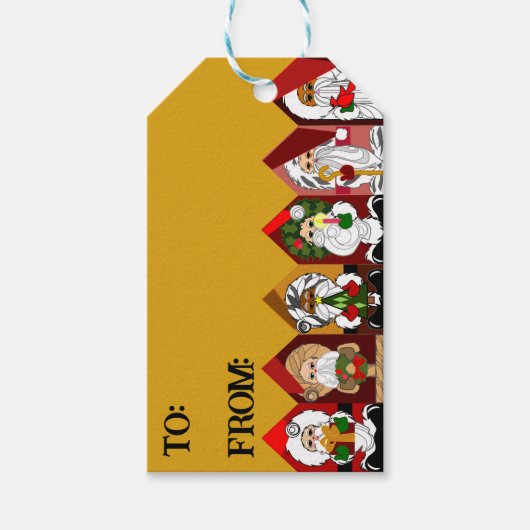 Kleurrijke Santas Gift Label Cadeaulabel (Voorkant)