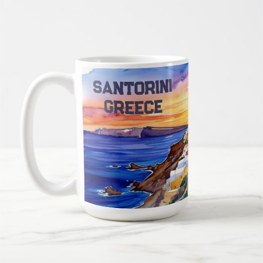 Kleurrijke Santorini Griekenland Sketch Waterverf Koffiemok (Links)