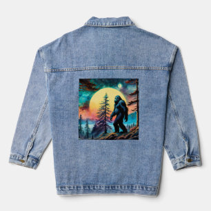 Kleurrijke Sasquatch Volle Maan Pijnboom Denim Jacket