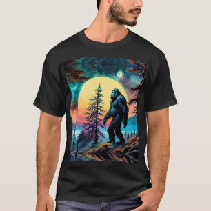 Kleurrijke Sasquatch Volle Maan Pijnboom T-shirt