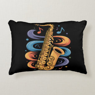 Kleurrijke Saxofoon Muziekstroom Jazz Instrument Accent Kussen