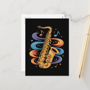 Kleurrijke Saxofoon Muziekstroom Jazz Instrument Feestdagenkaart