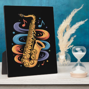 Kleurrijke Saxofoon Muziekstroom Jazz Instrument Fotoplaat