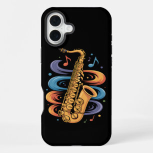 Kleurrijke Saxofoon Muziekstroom Jazz Instrument iPhone 16 Plus Hoesje