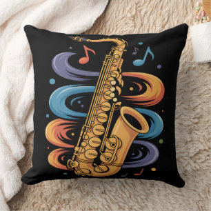 Kleurrijke Saxofoon Muziekstroom Jazz Instrument Kussen