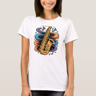 Kleurrijke Saxofoon Muziekstroom Jazz Instrument T-shirt