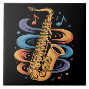 Kleurrijke Saxofoon Muziekstroom Jazz Instrument Tegeltje