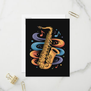 Kleurrijke Saxofoon Muziekstroom Jazz Instrument Uitnodiging Briefkaart