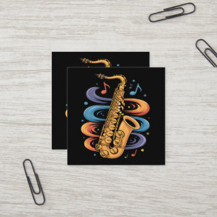 Kleurrijke Saxofoon Muziekstroom Jazz Instrument Vierkante Visitekaartje