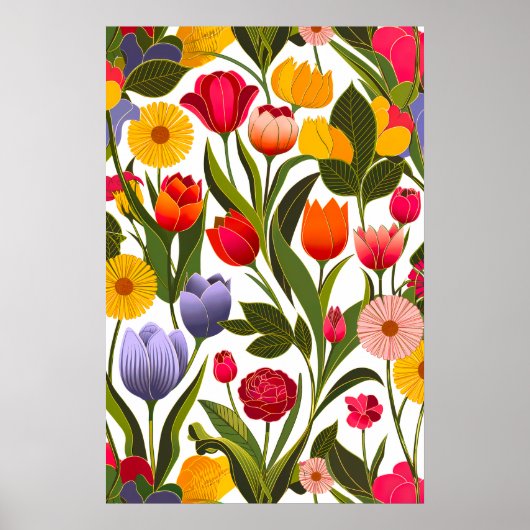 Kleurrijke Scandinavische bloemen laat bloemrijke  Poster (Voorkant)