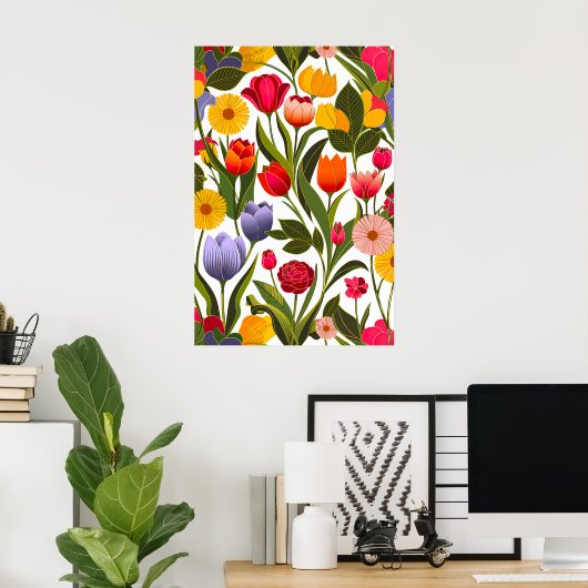 Kleurrijke Scandinavische bloemen laat bloemrijke  Poster (Thuiskantoor)