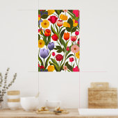 Kleurrijke Scandinavische bloemen laat bloemrijke  Poster (Keuken)