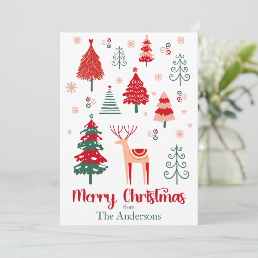 Kleurrijke Scandinavische landschap feestelijke ke Feestdagenkaart (Staand voorkant)