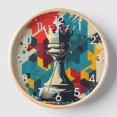 Kleurrijke schaak koning wandklok – Abstracte geom (Voorkant)