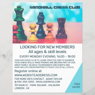 Kleurrijke Schaakstukken, Schaakclub Reclame Flyer