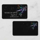 kleurrijke schaar op zwart en blauwgroen , modern visitekaartje (Voorkant / Achterkant)