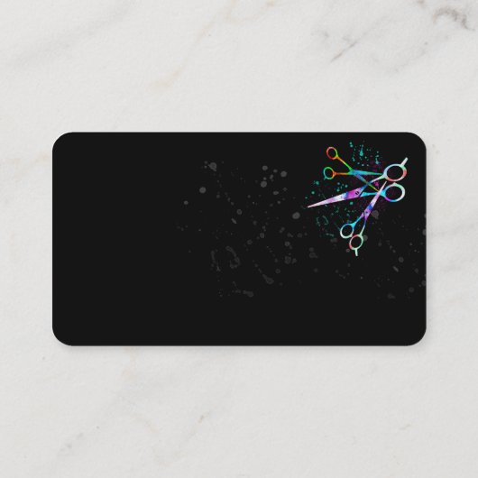 kleurrijke schaar op zwart en blauwgroen , modern visitekaartje (Achterkant)
