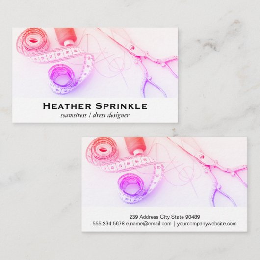 Kleurrijke Schaar Tape Thread Seamstress Visitekaartje (Voorkant / Achterkant)