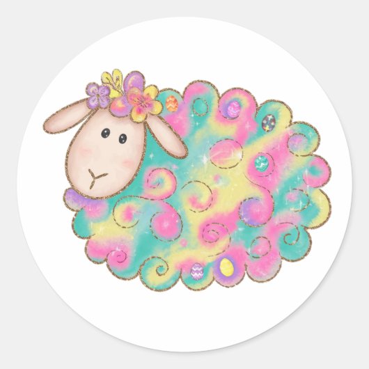 Kleurrijke schapensticker ronde sticker (Voorkant)