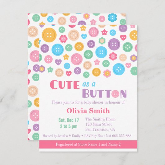 Kleurrijke Schattige als een Button Baby Shower Ui Kaart (Voorkant / Achterkant)