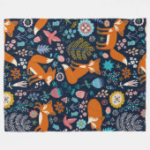 Kleurrijke schattige bloemen & vossen patroon fleece deken (Voorkant (Horizontaal))