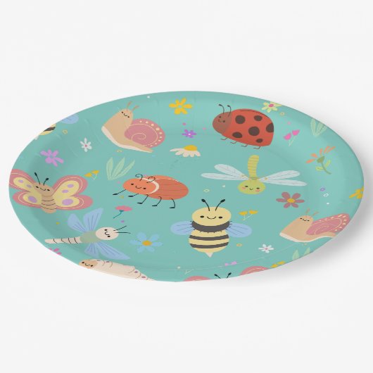 Kleurrijke Schattige Bugs Kids Verjaardag Papieren Bordje (Gekanteld)
