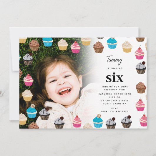 Kleurrijke schattige cupcakes Kinder foto verjaard Kaart (Voorkant)