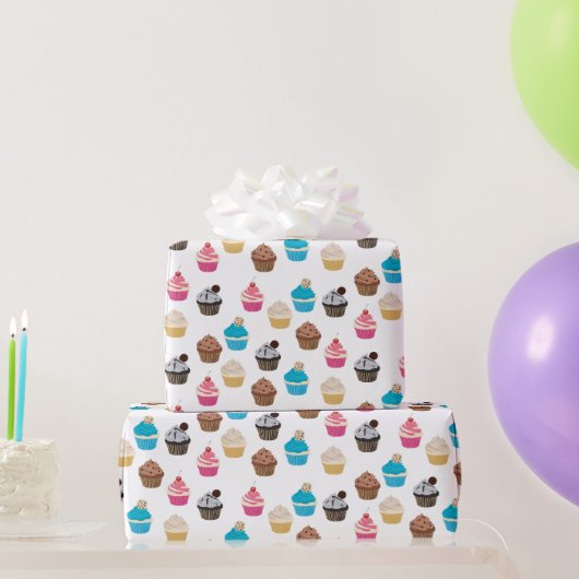 Kleurrijke schattige cupcakes patroon cadeaupapier (Feestgeschenken)