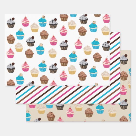 Kleurrijke schattige cupcakes patroon inpakpapier vel (Set)