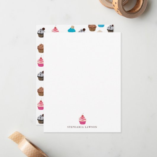 Kleurrijke schattige cupcakes patroon notitiekaartje (Voorkant / Achterkant in situ)