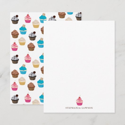 Kleurrijke schattige cupcakes patroon notitiekaartje (Voorkant / Achterkant)