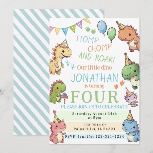 Kleurrijke schattige dinosaurussen jongen dino ver kaart (Voorkant / Achterkant)