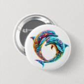 Kleurrijke schattige dolfijnen ronde button 5,7 cm (Voorkant /achterkant)