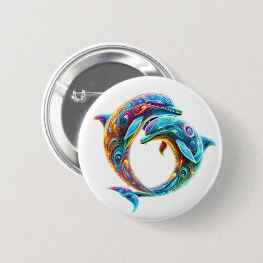 Kleurrijke schattige dolfijnen ronde button 5,7 cm (Voorkant /achterkant)
