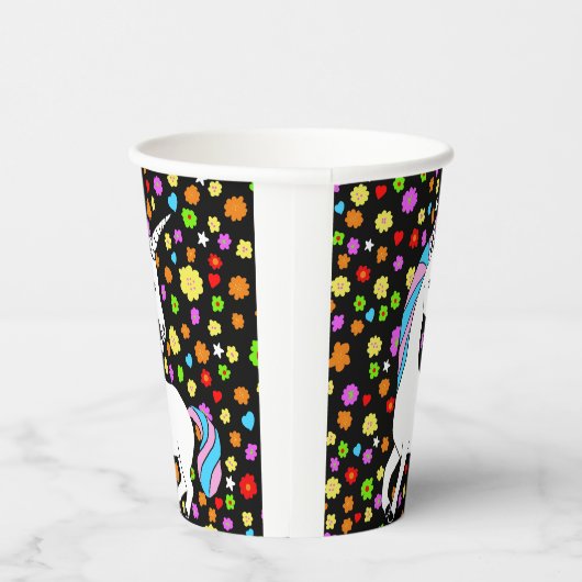 Kleurrijke Schattige eenhoorn bloemen en harten Papieren Bekers (Rechts)