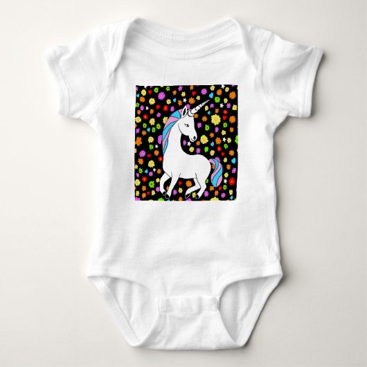 Kleurrijke Schattige eenhoorn bloemen en harten Romper (Voorkant)