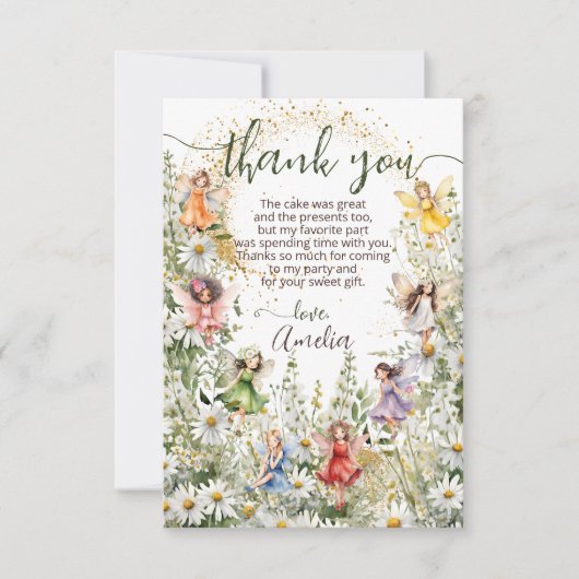 Kleurrijke Schattige Flower Fairies Glitter Script Bedankkaart (Voorkant)