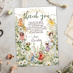 Kleurrijke Schattige Flower Fairies Glitter Script Bedankkaart<br><div class="desc">Ons magische verjaardagsfeestontwerp met elfjes is gemaakt met delicate waterverf-illustraties,  sprankelende faux gouden glitteraccenten en een levendige reeks kleurrijke feeën die dansen in een grillige bloementuin vol met madeliefjes.</div>