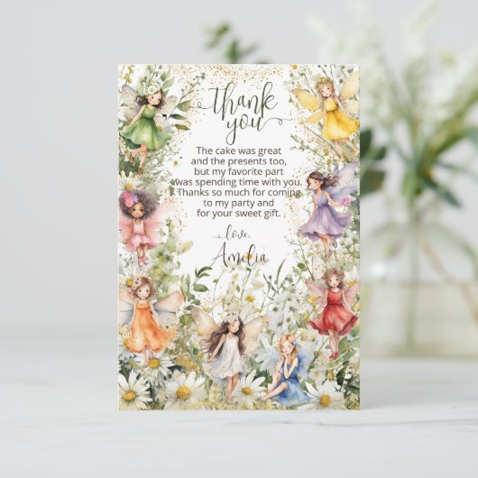 Kleurrijke Schattige Flower Fairies Glitter Script Bedankkaart (Staand voorkant)