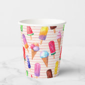Kleurrijke Schattige Ice Cream Summer vibe Gestree Papieren Bekers (Voorkant)