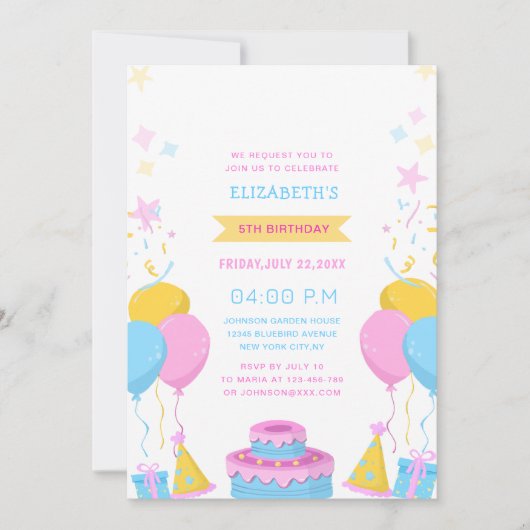 Kleurrijke schattige kinderen verjaardag kaart (Voorkant)