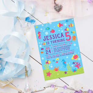 Kleurrijke Schattige onder het Zee Kids Verjaardag Kaart