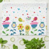 Kleurrijke schattige retro bloemen en vogels theedoek (Gevouwen)