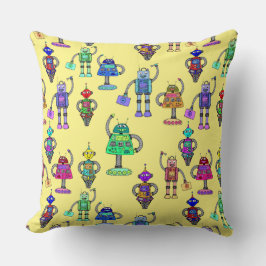 Kleurrijke schattige robots op een gele achtergron kussen