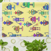 Kleurrijke schattige robots op een gele achtergron theedoek (Gevouwen)