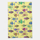 Kleurrijke schattige robots op een gele achtergron theedoek (Verticaal)
