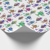 Kleurrijke schattige robots op witte achtergrond cadeaupapier (Hoek)